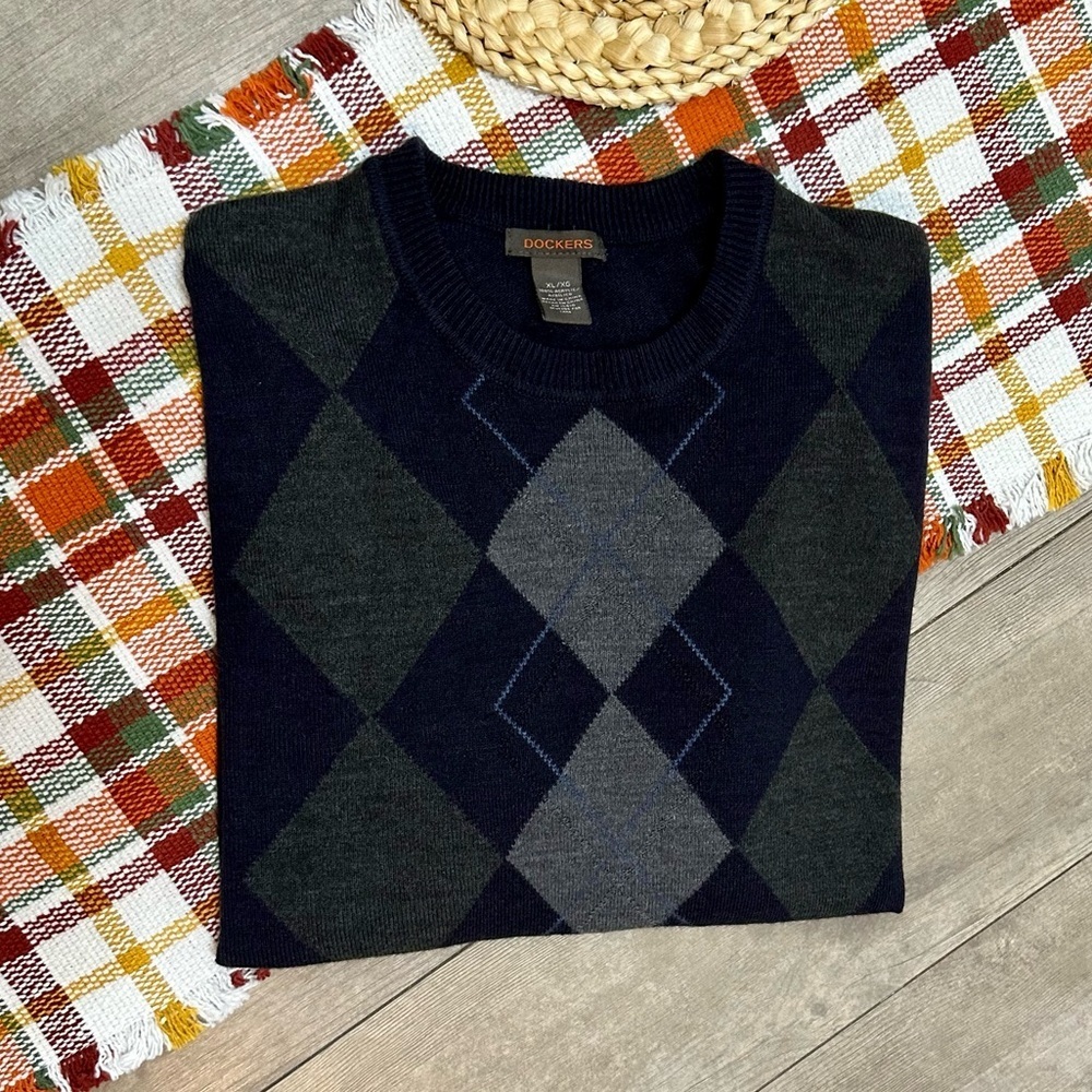 Vintage 90s/Y2K Dockers Men's Argyle 100% Acrylic Sweater Size XL